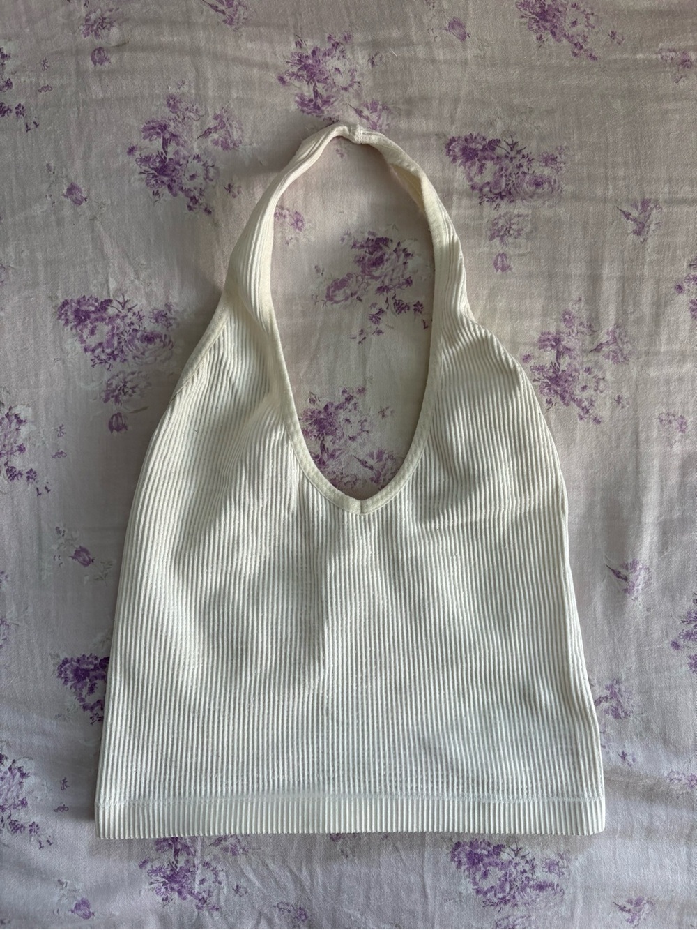 Urban Outfitters Ribbed Halter Tank Top in Cream